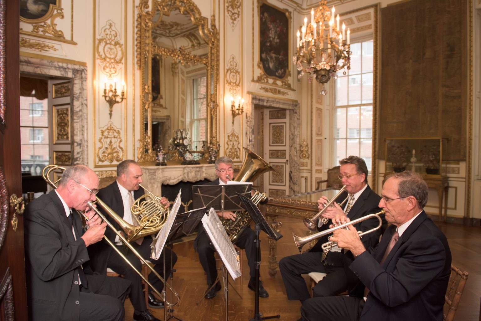 <h2>Wedding march brass in the French Drawing Room</h2>Photo by Kevin Allen.