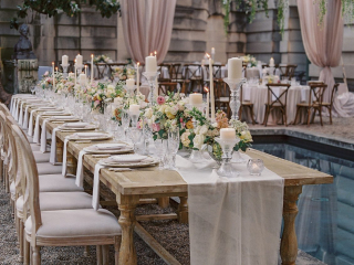 <h2>Dinner draping in the garden</h2>Photo by Laura Gordon. Natalie Schlosser for Pamela Barefoot, planner.