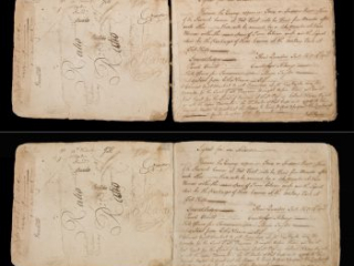 Lamb's Artillery Regiment orderly book, before and after 2009 conservation, edited MSS L2004F20 M [Bound]