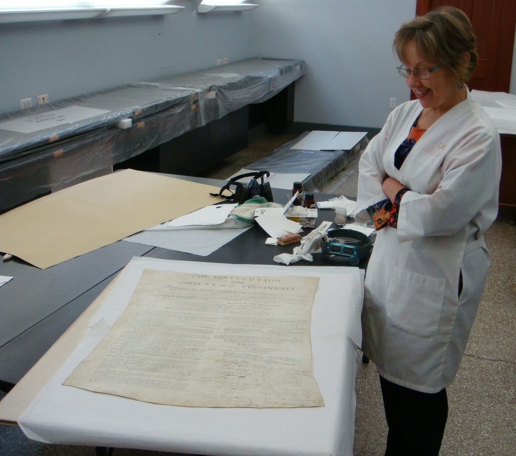 Society Institution, conservator Christine Smith in lab, Oct 18 2007