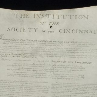 Top center portion of the parchment founding document of the Society of the Cincinnati