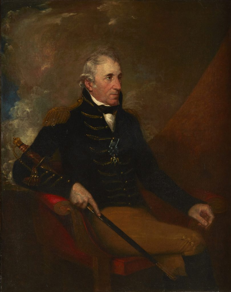 Oil paint portrait of Thomas Pinckney wearing a military uniform and Society of the Cincinnati insignia, before conservation