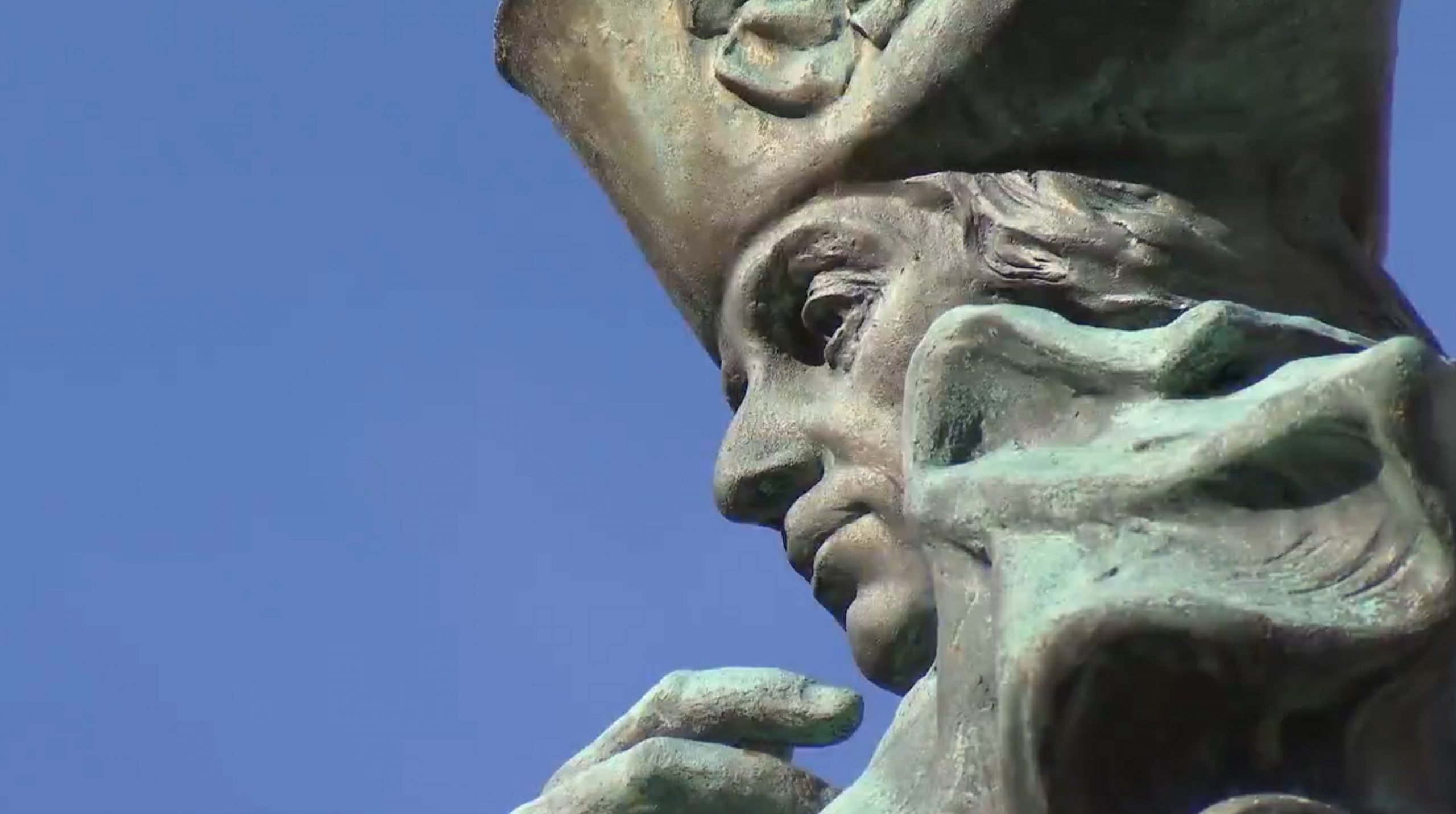 A closeup of the face of the Philip Schuyler statue in Albany, New York