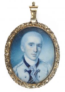 Oval watercolor portrait miniature of George Baylor wearing a military uniform, painted by Charles Willson Peale