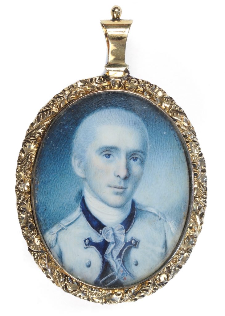 Oval portrait miniature of Revolutionary War officer George Baylor painted by Charles Willson Peale, 1778