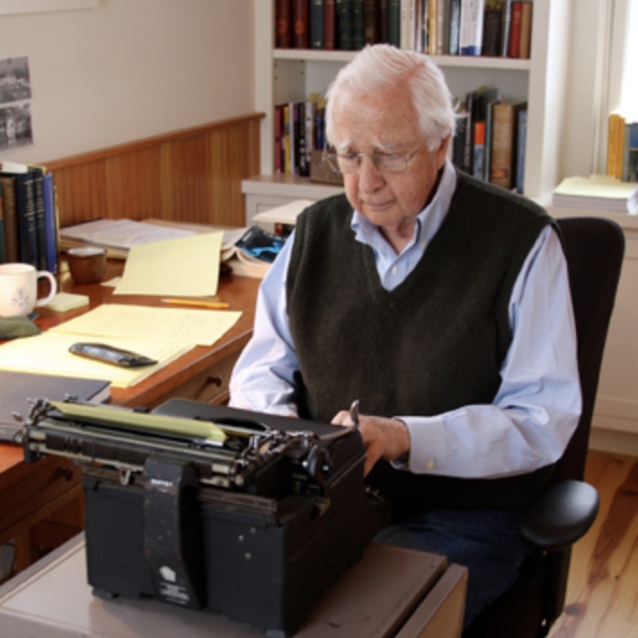 Historian David McCullough, seen here at work on his typewriter, is one of the writers whose work is featured in The Revolutionary Conversation lessons.