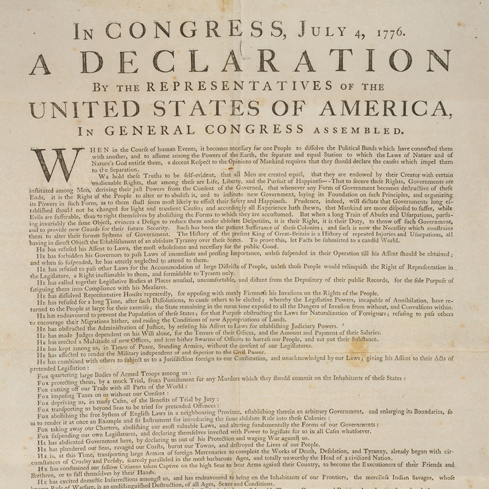 This detail from the first printing of the Declaration of Independence is part of a lesson interpreting the document.