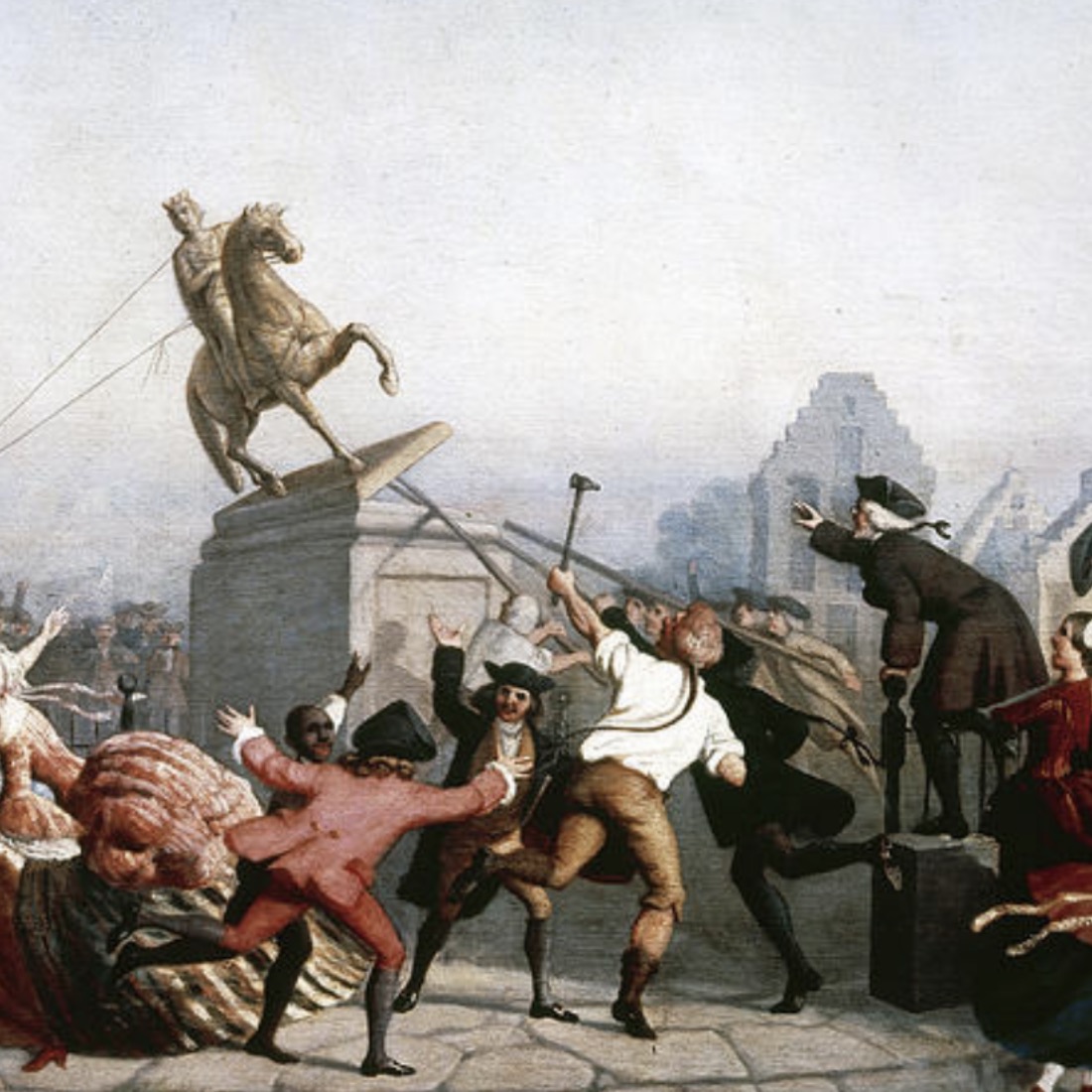 This 1850s painting of the destruction of the statue of George III in New York reflects the antimonarchical radicalism of the American Revolution.