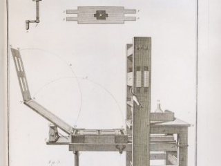 Click for a larger view. Printing mechanism from the side and how to press the machine