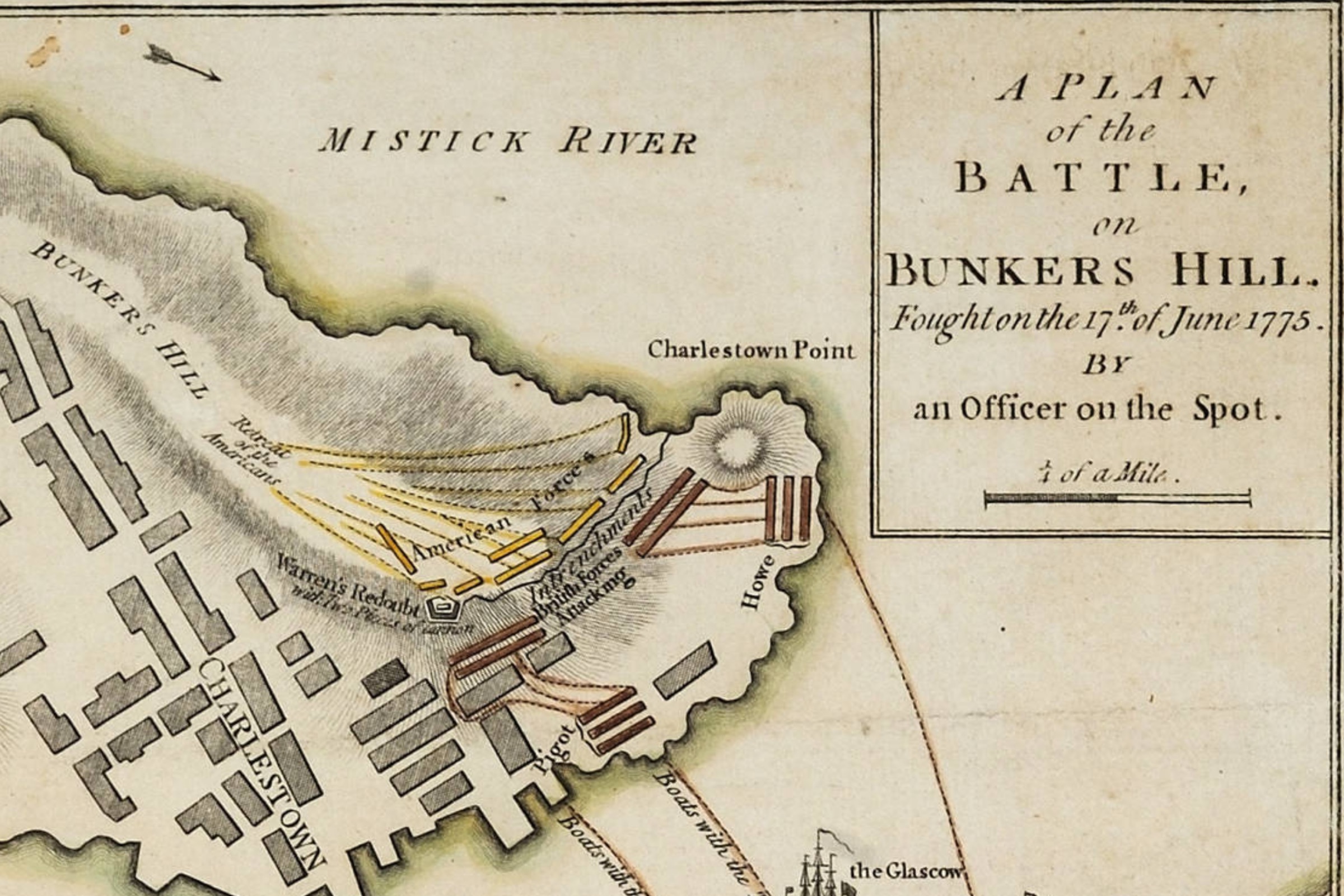 This London map of the Battle of Bunker Hill is one of ten great Revolutionary War maps.