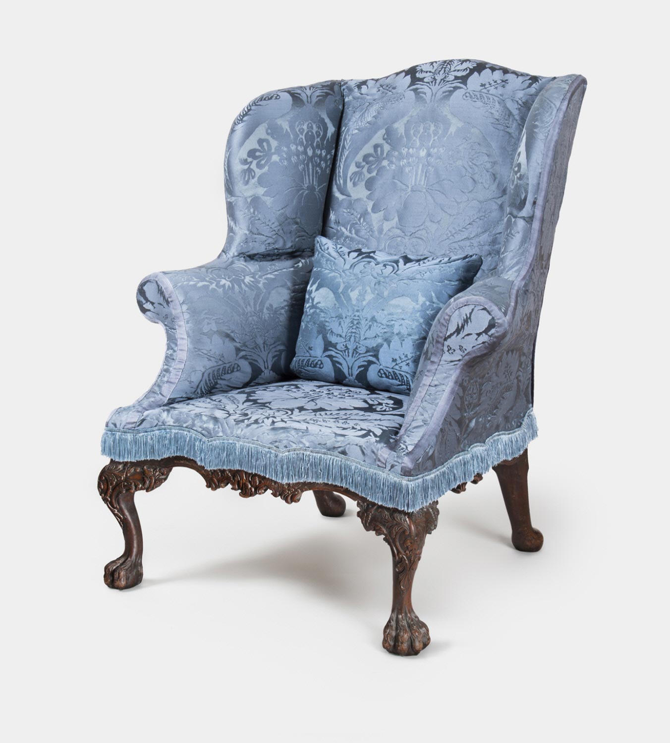 Plunkett Fleeson upholstered this elaborate easy chair a few years before the Revolutionary War.