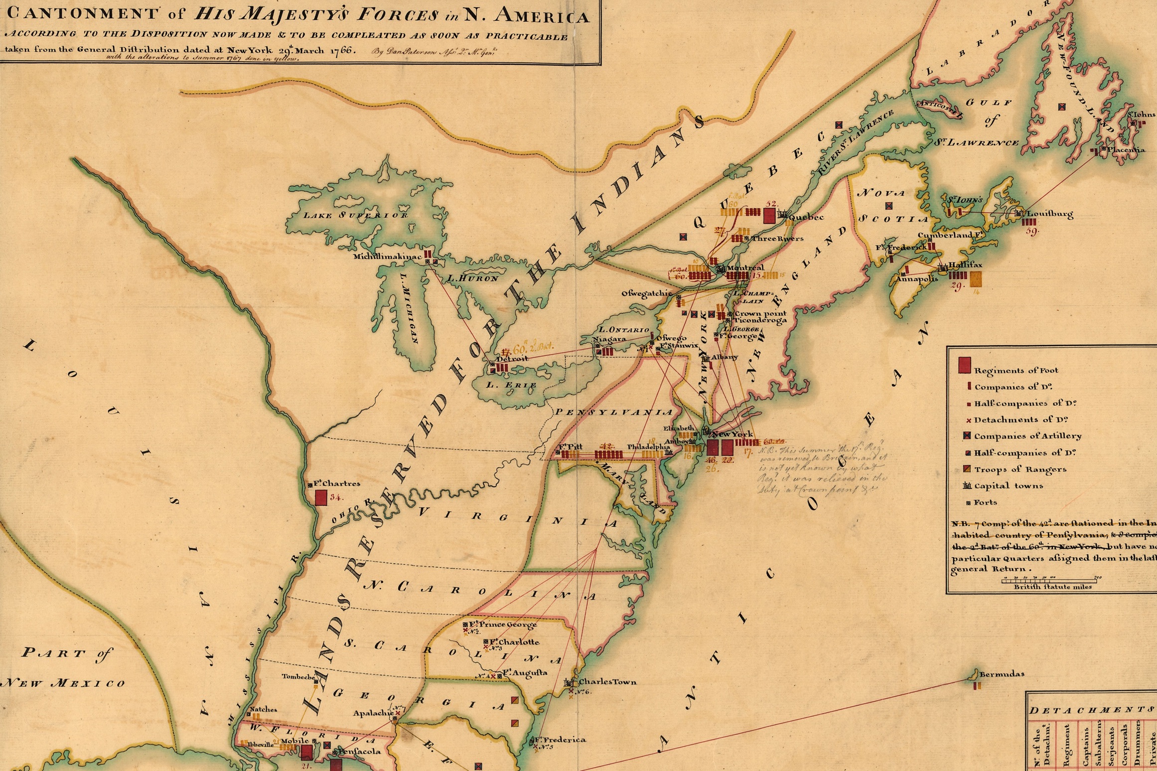 tHis map of the disposition of British forces in 1766 is one of ten great maps of the Revolutionary War.