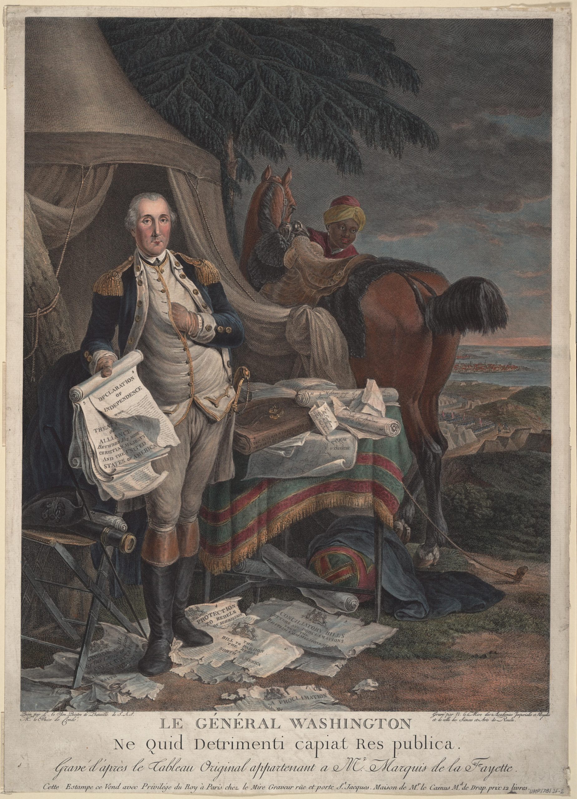 This engraving of George Washington is one of ten great Revolutionary War prints.