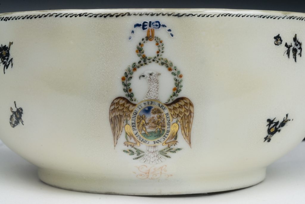 Detail of Eagle obverse on Society of the Cincinnati porcelain sugar bowl