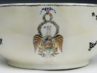Detail of Eagle obverse on Society of the Cincinnati porcelain sugar bowl