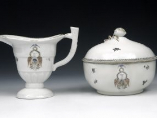 Click for a larger view. Society of the Cincinnati porcelain creamer and sugar bowl