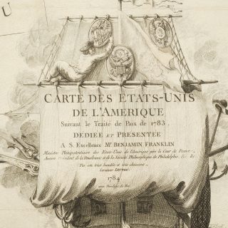 Cartouche in the shape of a ship from the first French map of the United States