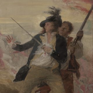 John Trumbull painted this oil sketch after his own depiction of the Battle of Bunker Hill. It symbolizes the contribution of black Americans to the achievements of the American Revolution.