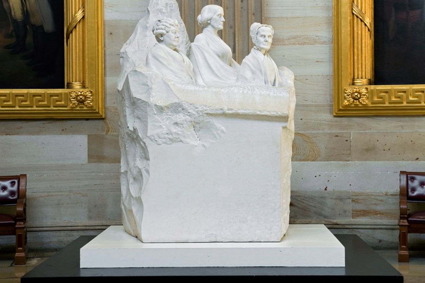 Women's rights heroines are commemorated in this sculpture in the Rotunda of the U.S. Capitol.