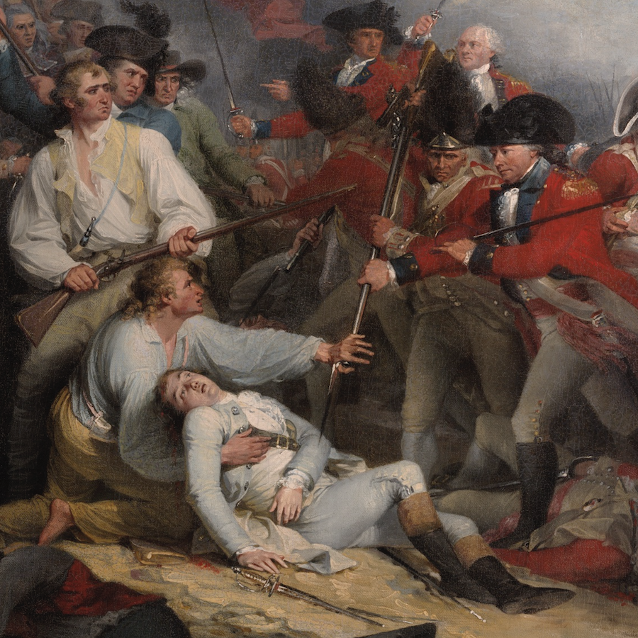 John Trumbull's depiction of the death of Joseph Warren at Bunker Hill is one of ten great Revolutionary War paintings.