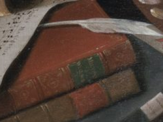 This detail from the painting depicts books dealing with freedom and slavery, related thematically to imagining the abolition of slavery.