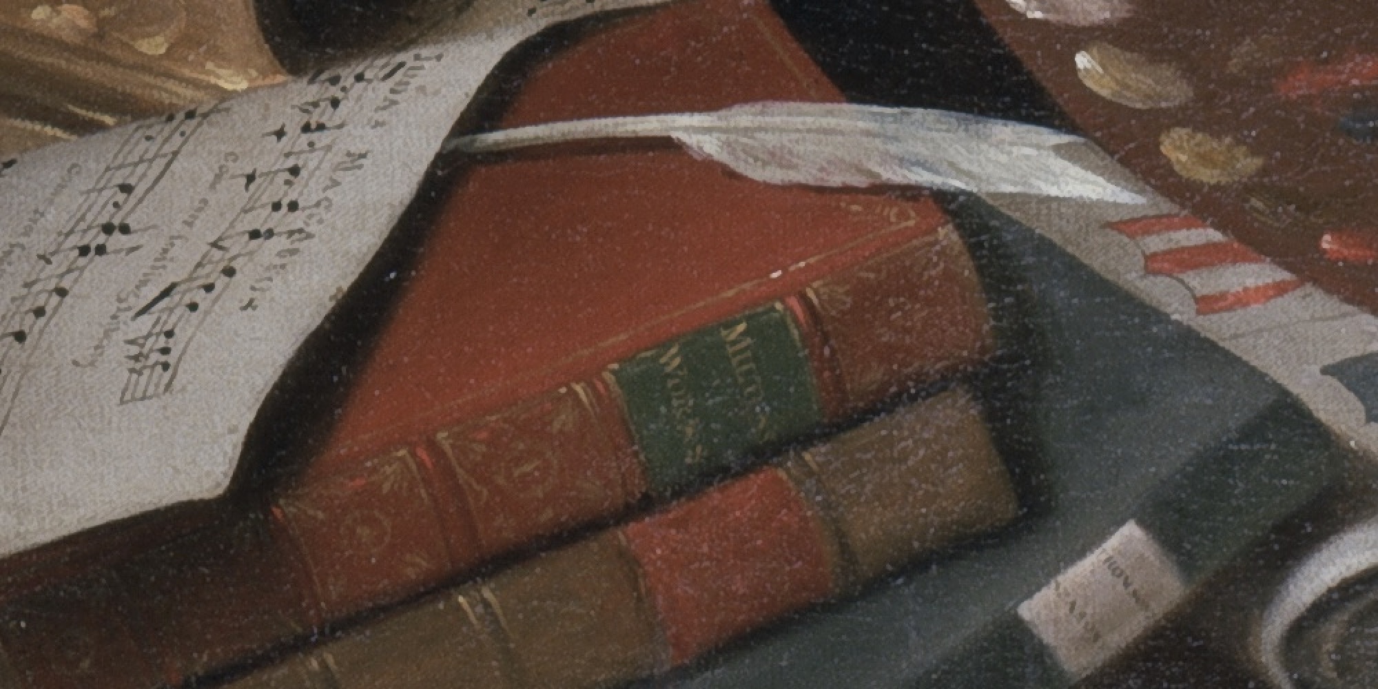 This detail from the painting depicts books dealing with freedom and slavery, related thematically to imagining the abolition of slavery.