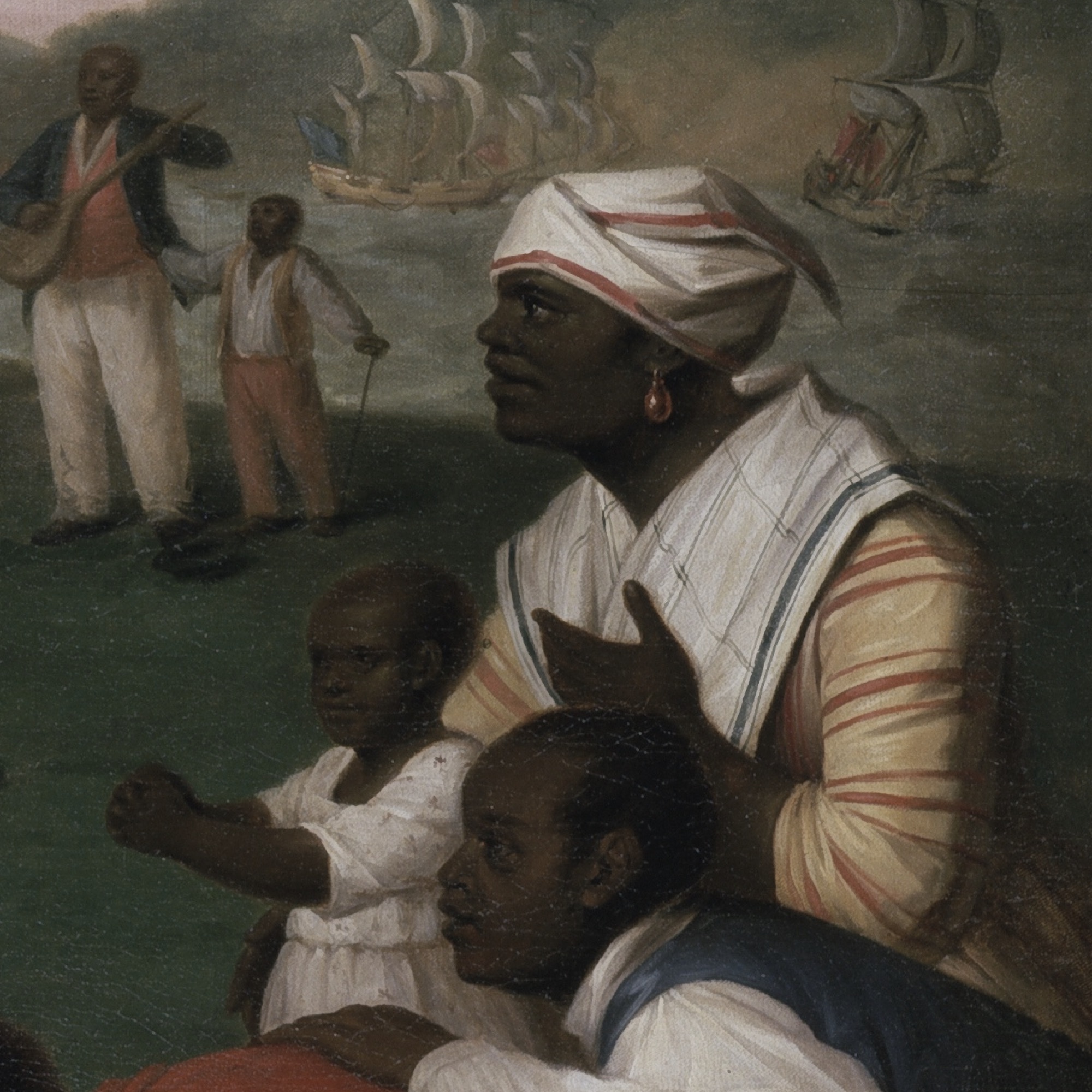 In this detail from Liberty Presenting the Arts and Sciences, the fine clothes of African Americans indicate that they enjoy the blessings of liberty.