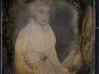 Sixth-plate daguerreotype of Lois Mather Watrous during conservation