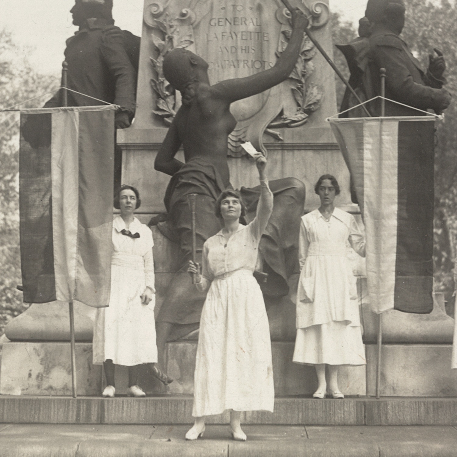 Women's rights advocates protested at the monument to Lafayette in Washington D.C.