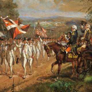 Recent acquisition of a painting of George Washington reviewing French troops during the Revolutionary War