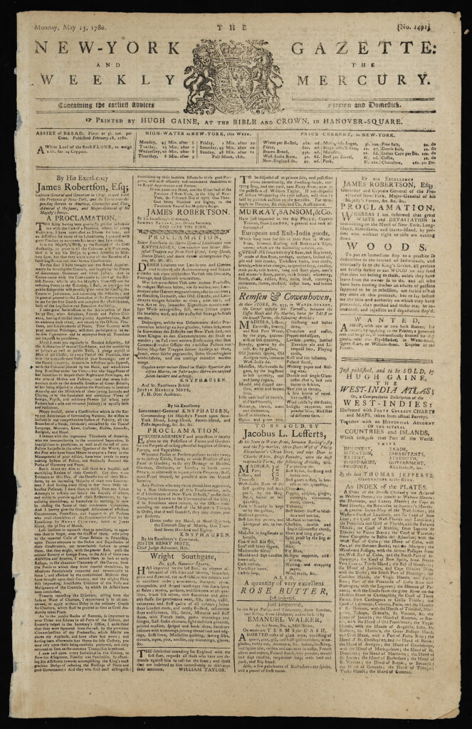 The New-York Gazette, and the Weekly Mercury New York: H. Gaine, May 15, 1780