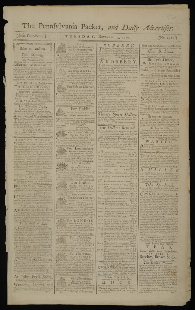 The Pennsylvania Packet Philadelphia: John Dunlap, November 14, 1786