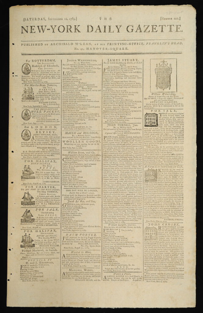 The New-York Daily Gazette New York: Published by J. & A. M’Lean, September 12, 1789