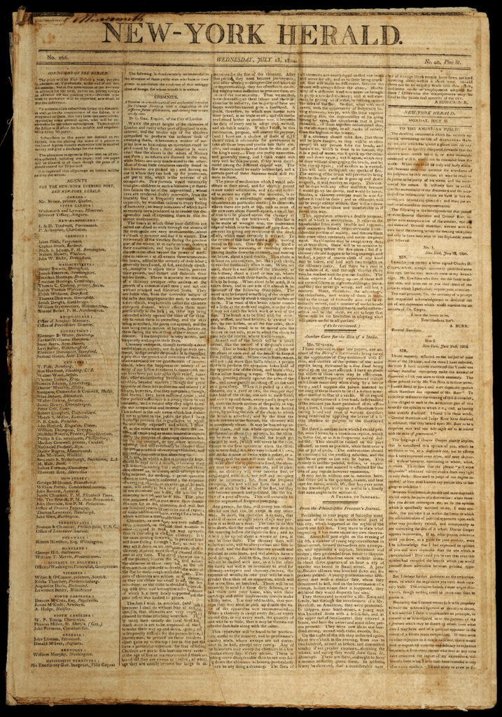 New-York Herald New York: Printed & published by Michael Burnham, July 18, 1804