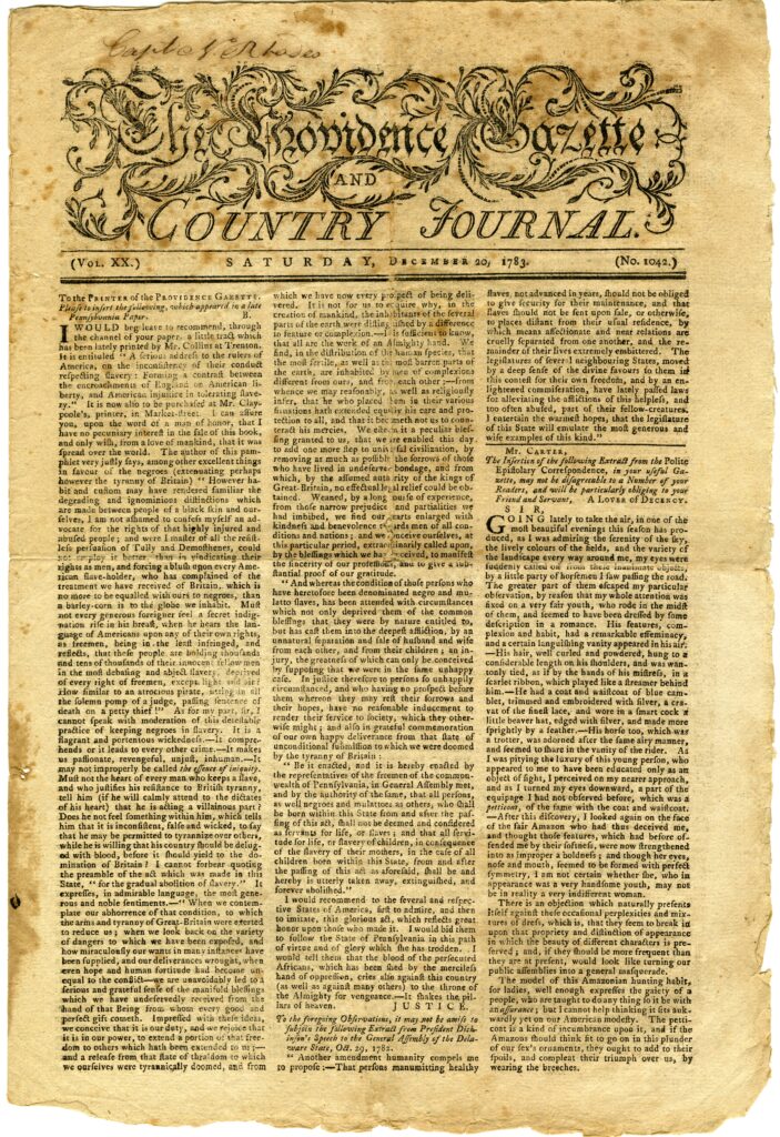 The Providence Gazette and Country Journal Providence: W. Goddard, December 20, 1783