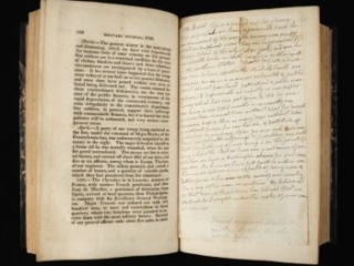 A Military Journal during the American Revolutionary War by James Thacher, 1823, with diary page from Thacher