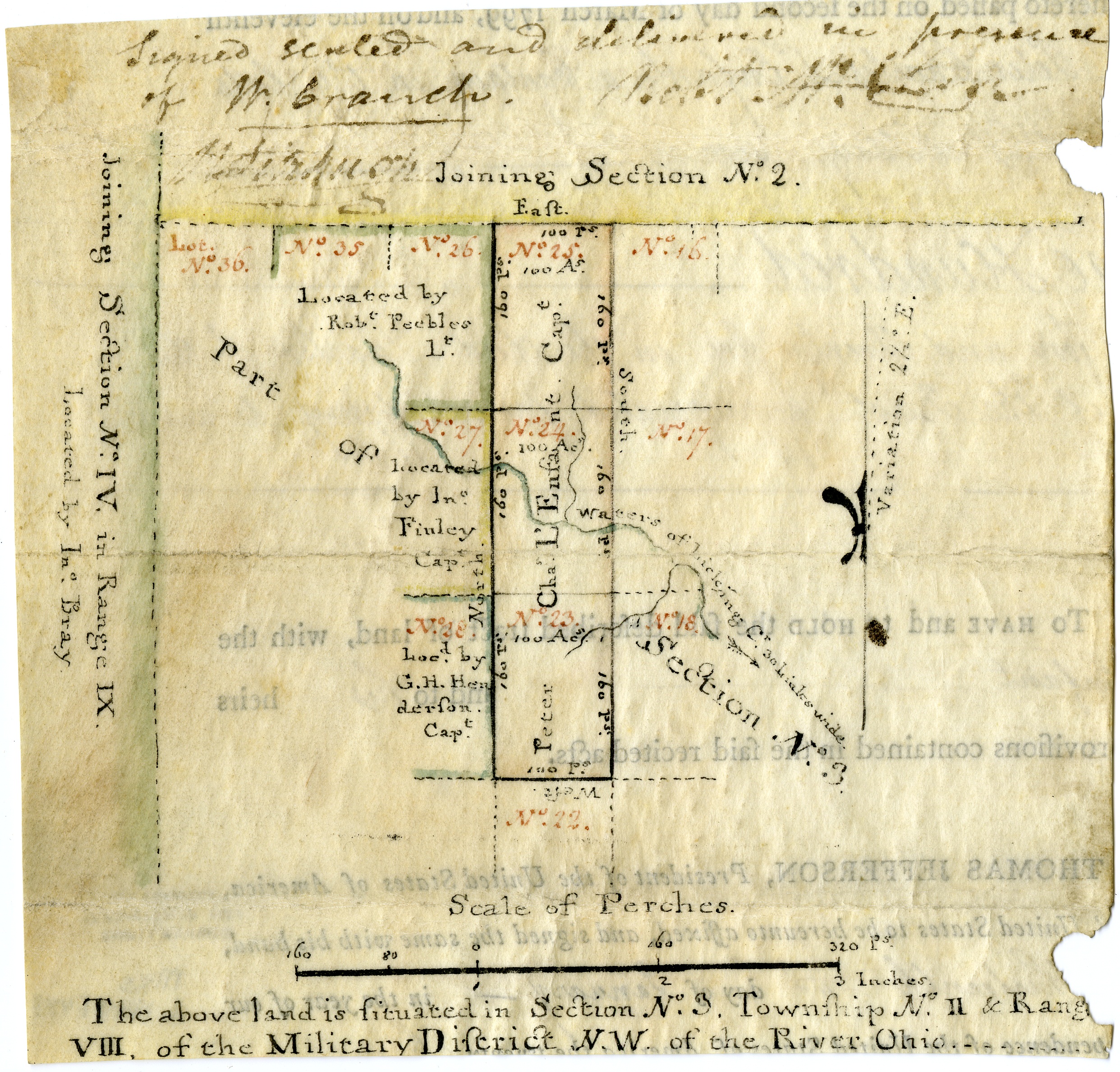 Handdrawn map of bounty land awarded to Pierre L'Enfant, ca. 1803