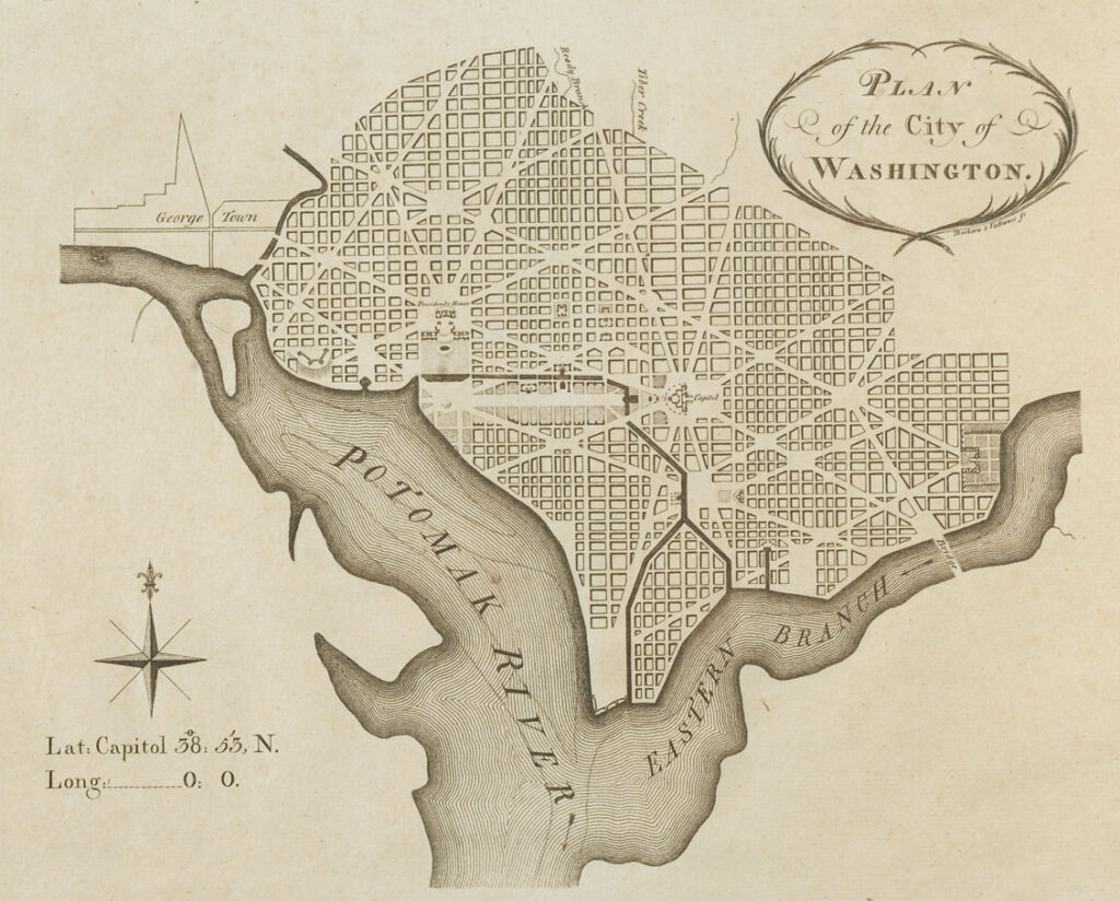 Sepia-tone plan for Washington, D.C., by Pierre L'Enfant, 1792