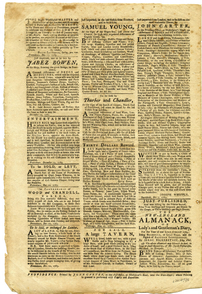 The Providence Gazette and Country Journal Providence: W. Goddard, December 20, 1783