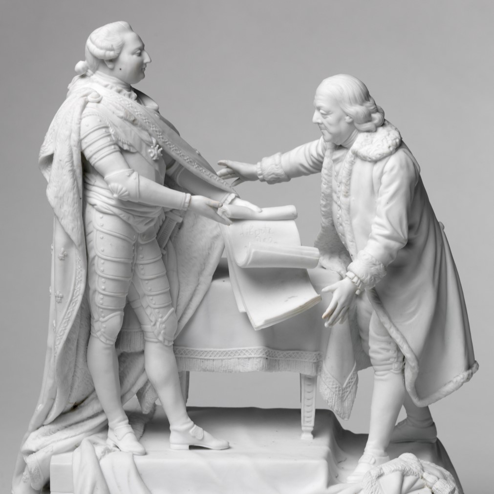 White Bisque Figural Group of Louis XVI and Benjamin Franklin