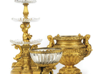 Click for a larger view. Three gilt bronze dining table serving pieces