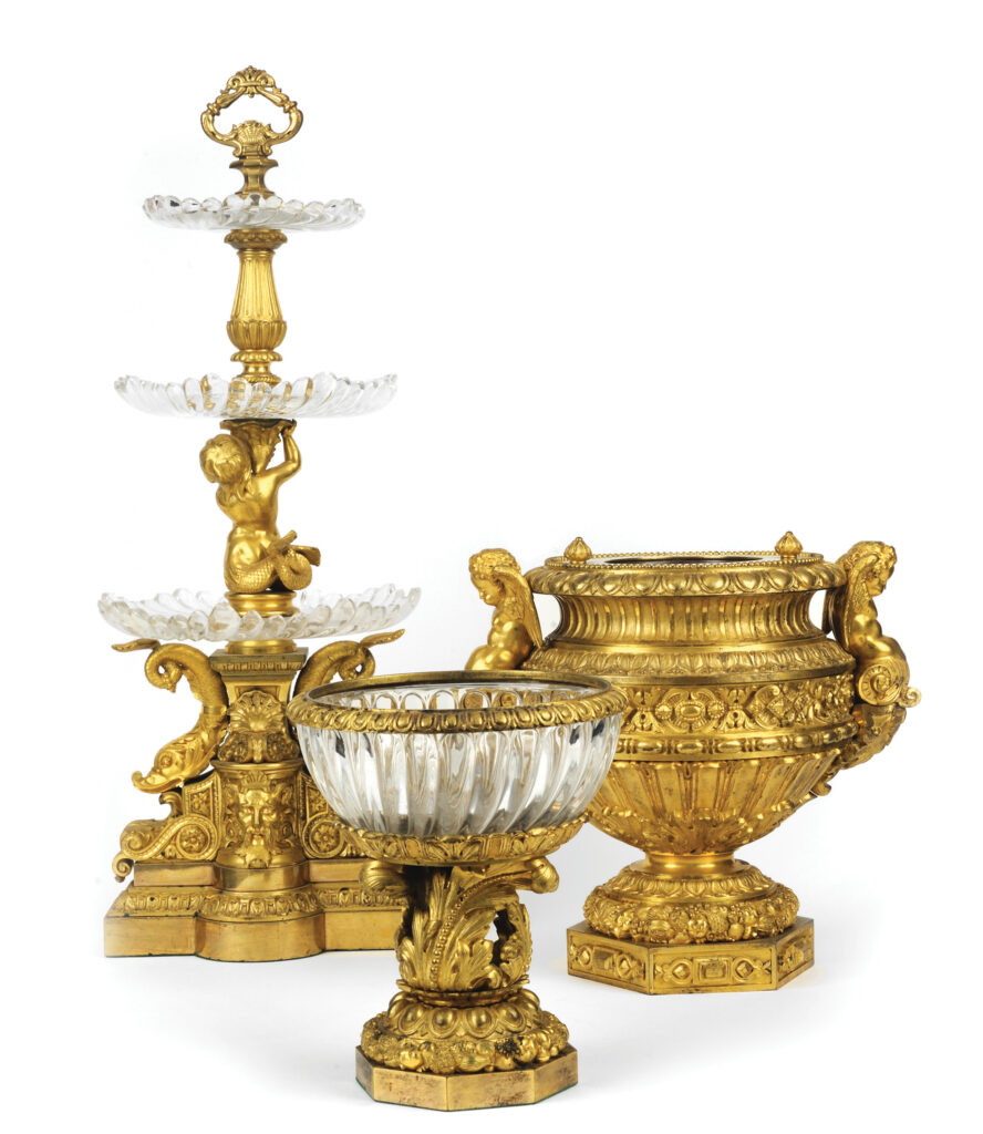 Three gilt bronze dining table serving pieces
