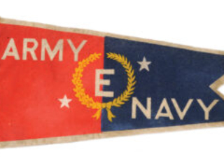 Click for a larger view. Red and blue wool pennant printed with Army and Navy