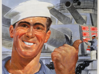 Click for a larger view. World War II poster of a sailor on a ship