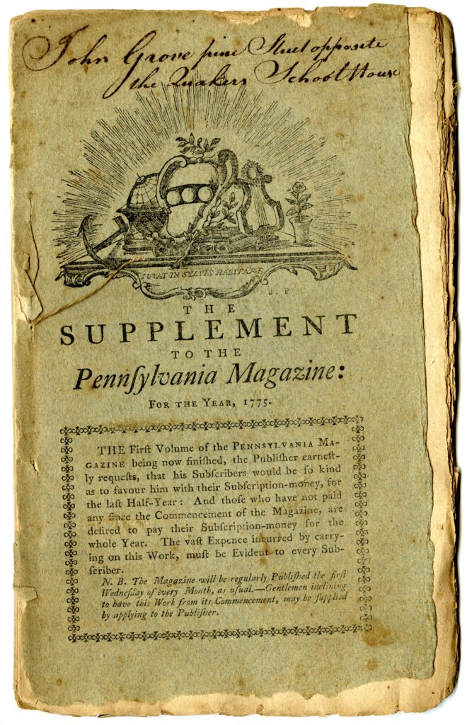 051 P415 1775 Suppl The Supplement to the Pennsylvania Magazine title page large
